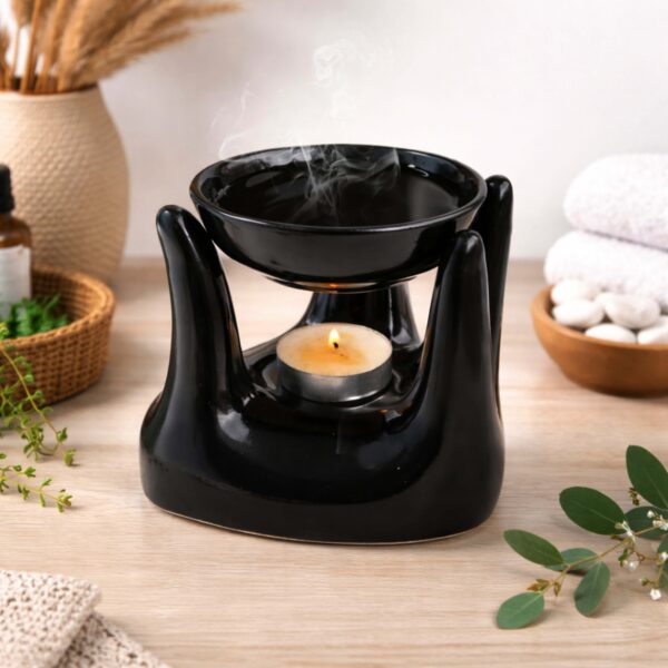 Black Hand Shape Ceramic Oil Burner