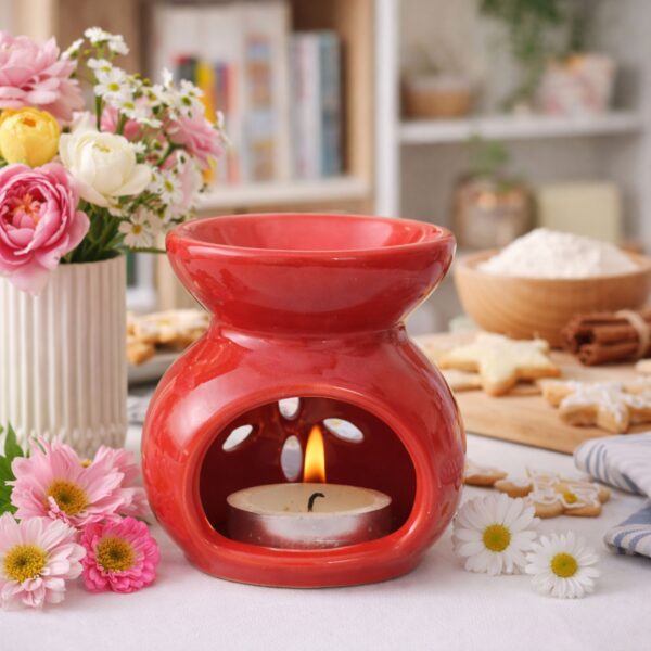 Small Red Ceramic Tea Light Oil Burner